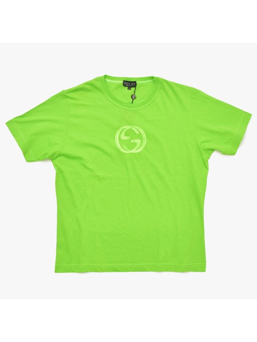 Gucci Interlocking G Embroidered Cotton Jersey T-Shirt Bright Green Top